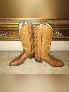 J Chisholm Ostrich Leg Brown Leather Western Cowboy Boots